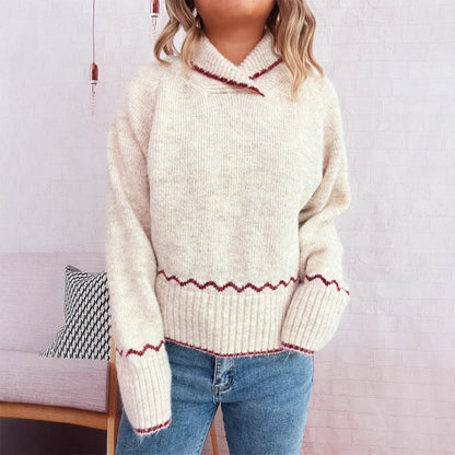 Damen Strickpullover Kuschelfleece Wellenrand