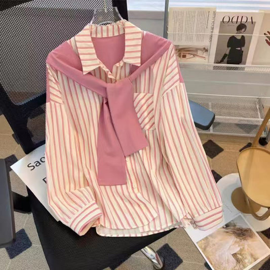 Damen Bluse mit Streifen Lässiger Kragen Weiß - Eveloria