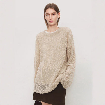 Damen Strickpullover Weich Veloursstoff Übergröße Beige