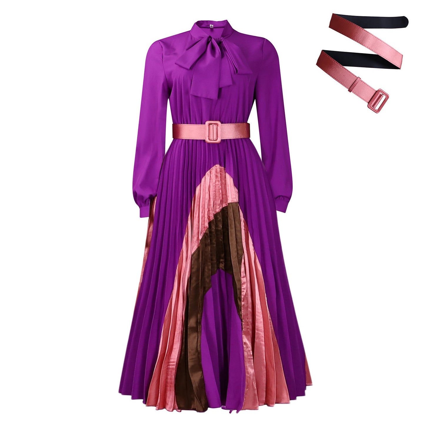 Damen Maxikleid Eleganter Schlitz Krawattenkragen Eveloria