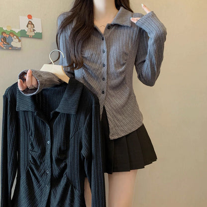Damen Rippstrickbluse Langärmlig Eveloria - Eveloria
