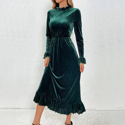 Damen Langarm-Wickelkleid Samt Rüschendetails Eveloria