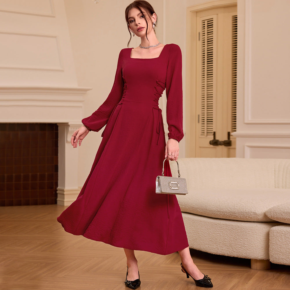 Damen Maxikleid Quadratischer Ausschnitt Rüschen Eveloria - Eveloria