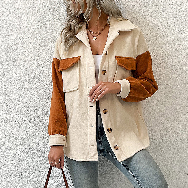 Damen Overshirt mit Taschen Farbkontrast Damenleichtblau