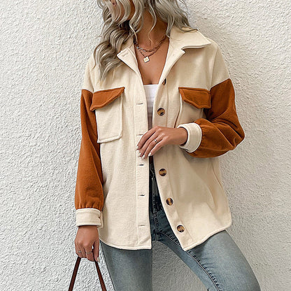 Damen Overshirt mit Taschen Farbkontrast Damenleichtblau