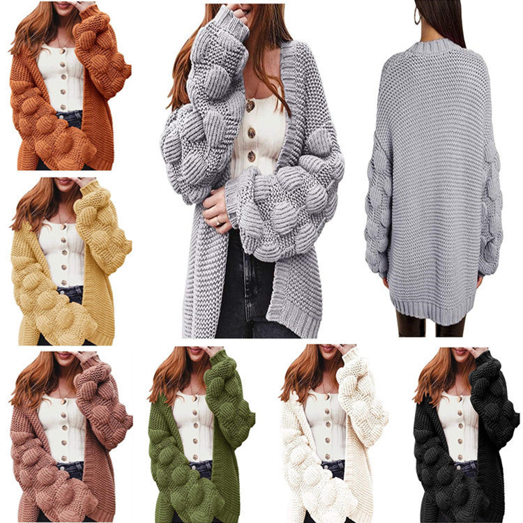 Damen Strickcardigan Voluminöse Ärmel Elegante Silhouette