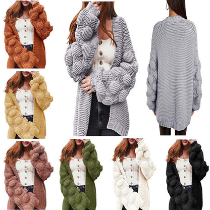 Damen Strickcardigan Voluminöse Ärmel Elegante Silhouette