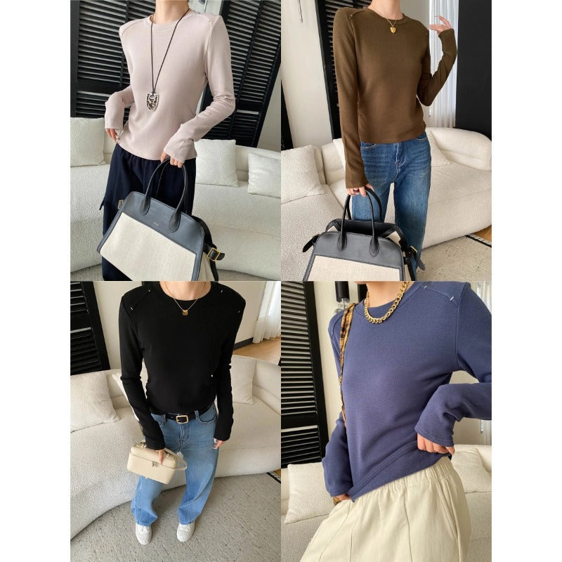 Damen Langarmshirt Rundhalsausschnitt Daumenlöcher Eveloria