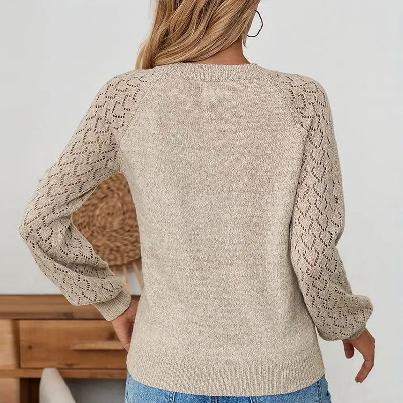 Damen Strickpullover Raffinierte Lochmuster Ärmel Eveloria