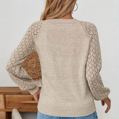 Damen Strickpullover Raffinierte Lochmuster Ärmel Eveloria