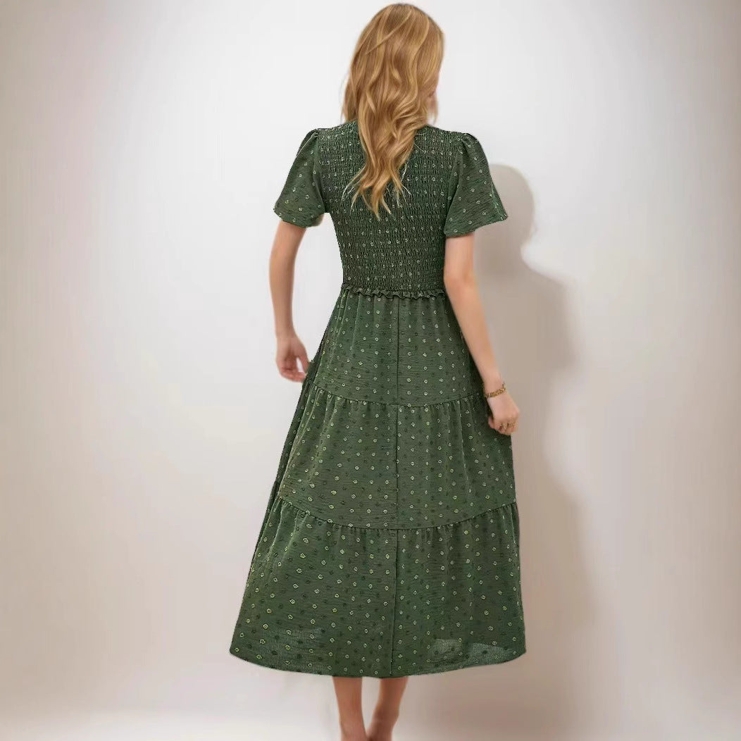 Damen Midi-Kleid Elastisch Rüschen Eveloria