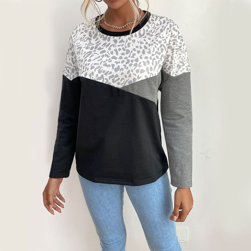 Damen Langarmshirt Leoprint Blockstreifen Eveloria
