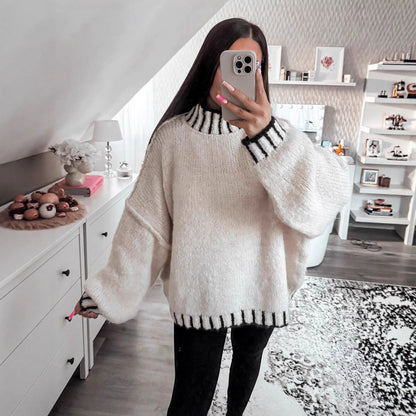 Damen Pullover Oversized Moderner Kragen Beige