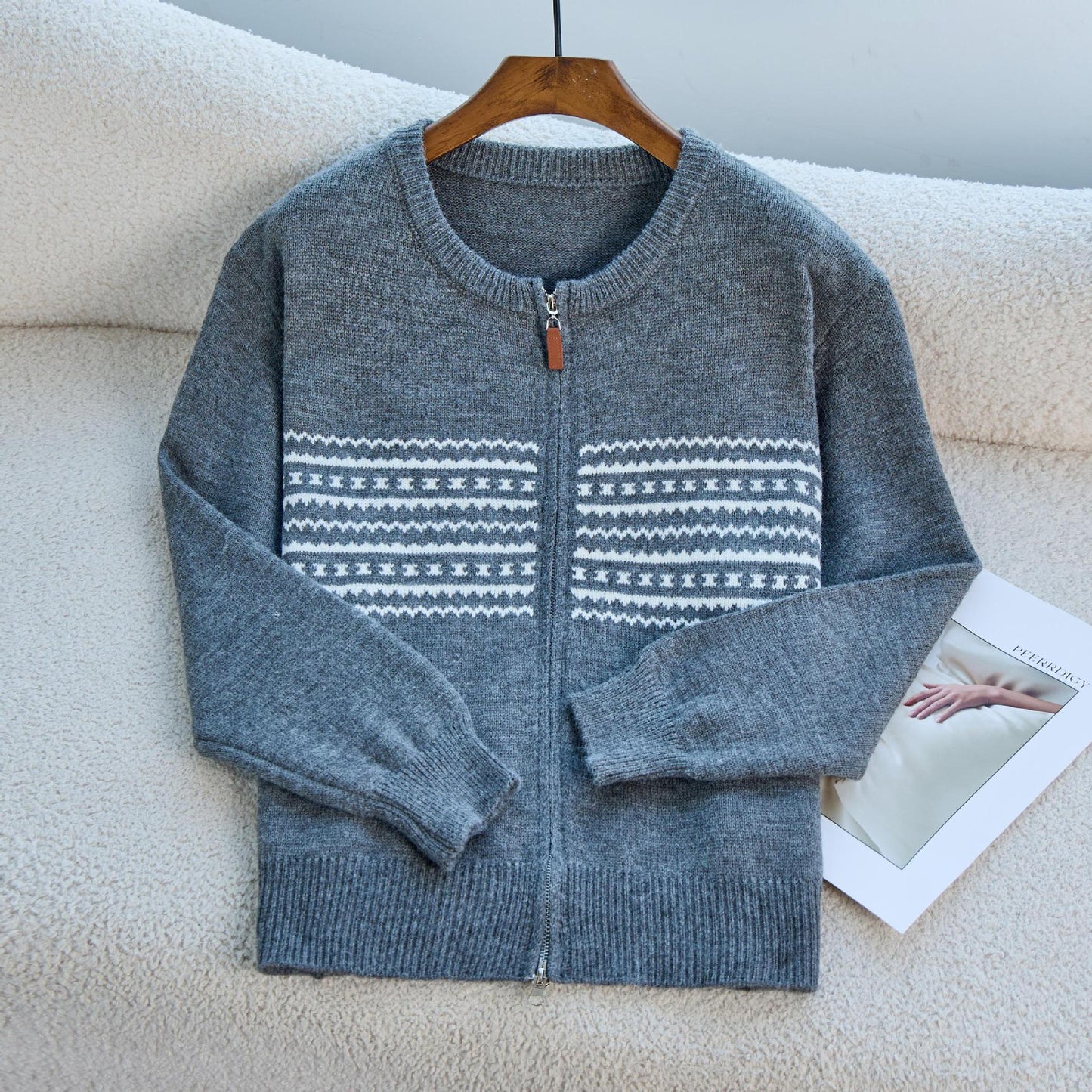 Damen Strickjacke Nordic Muster Reißverschluss Eveloria