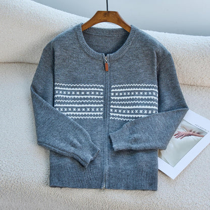 Damen Strickjacke Nordic Muster Reißverschluss Eveloria