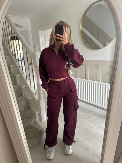 Damen Freizeit-Set Cropped mit Reißverschluss und Taschen