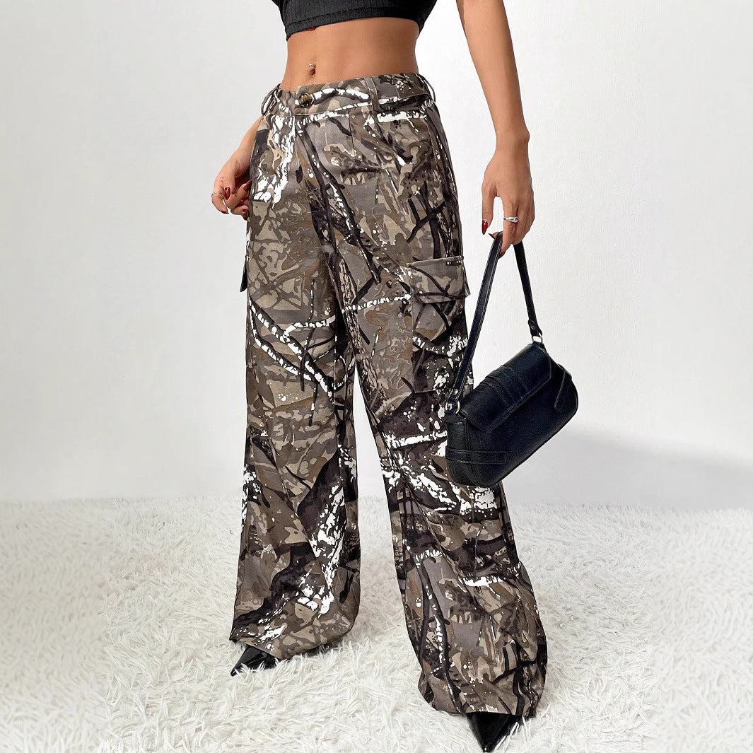 Damen Cargohose Camouflage Modern Baumwolle Beige - Eveloria