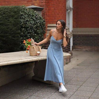 Damen Midikleid Schmale Träger Taillierte Silhouette Eveloria