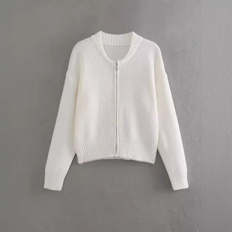 Damen Strickjacke Voluminöse Ärmel Reißverschluss Eveloria
