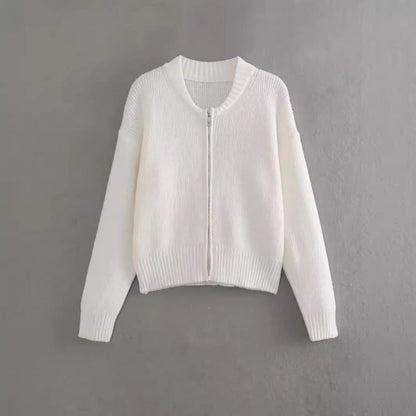 Damen Strickjacke Voluminöse Ärmel Reißverschluss Eveloria