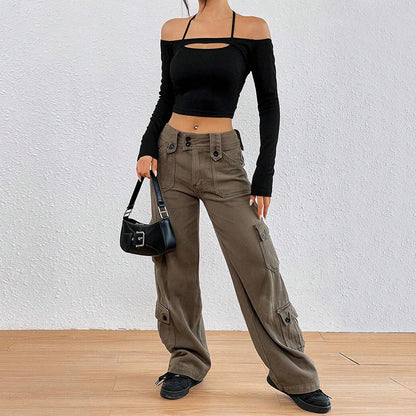 Damen Off-Shoulder Asymmetrisch Langärmlig Crop-