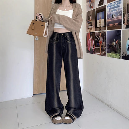 Damen Weite Jeans mit Knopfdesign Eveloria