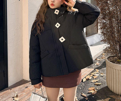 Damen Winterjacke Puffy mit Kapuze und Knöpfen Eveloria