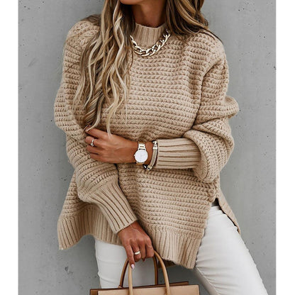 Damen Strickpullover Hochgeschlossener Kragen Strukturiertes Design
