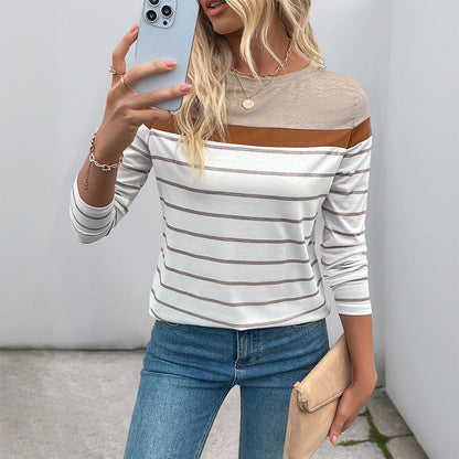 Damen Langarmshirt Gestreift Farbblock Eveloria