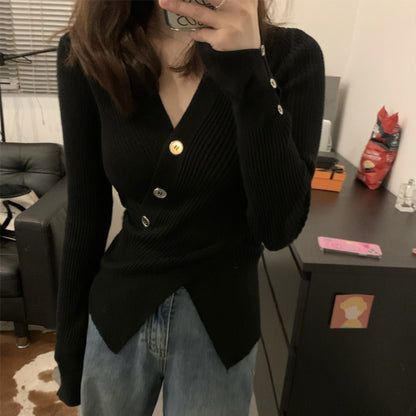 Damen Rippstrick-Cardigan mit Knöpfen und V-Ausschnitt