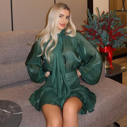 Damen Mini-Kleid mit Schluppenkragen Eveloria