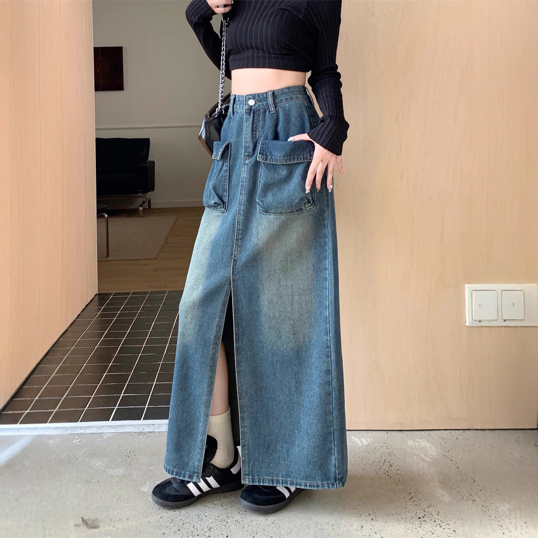 Damen Jeansrock Lang Größe Mit Taschen Eveloria