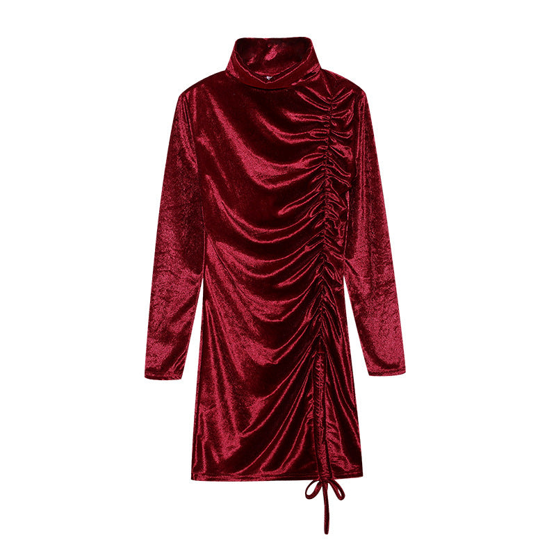 Damen Partykleid Hochgeschlossener Kragen Raffungen Eveloria