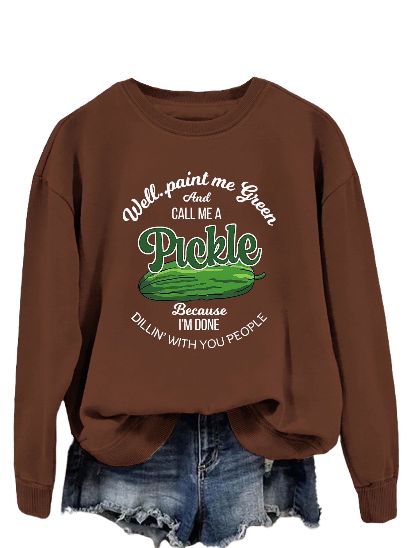 Damen Sweatshirt Gurkenmotiv Baumwolle Weiß