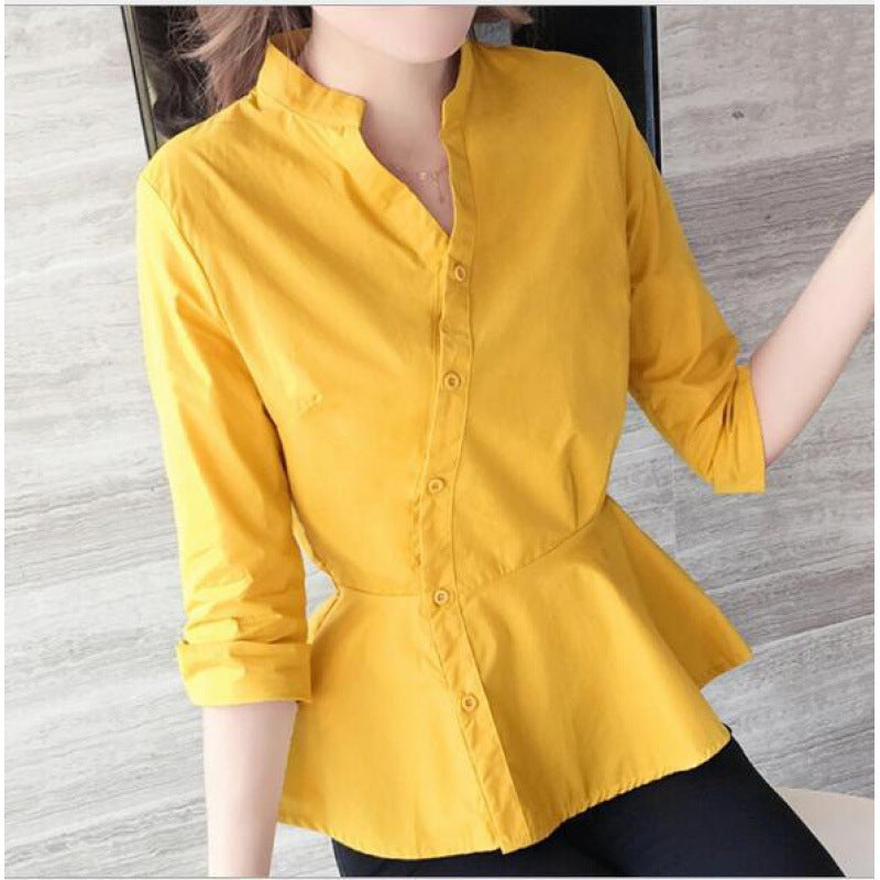 Damen Bluse Peplum Schnitt Stehkragen Modern Eveloria