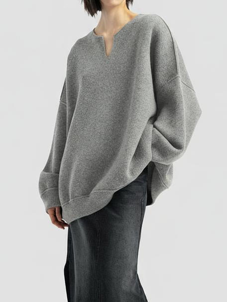 Damen Strickpullover Oversized V-Ausschnitt Eveloria