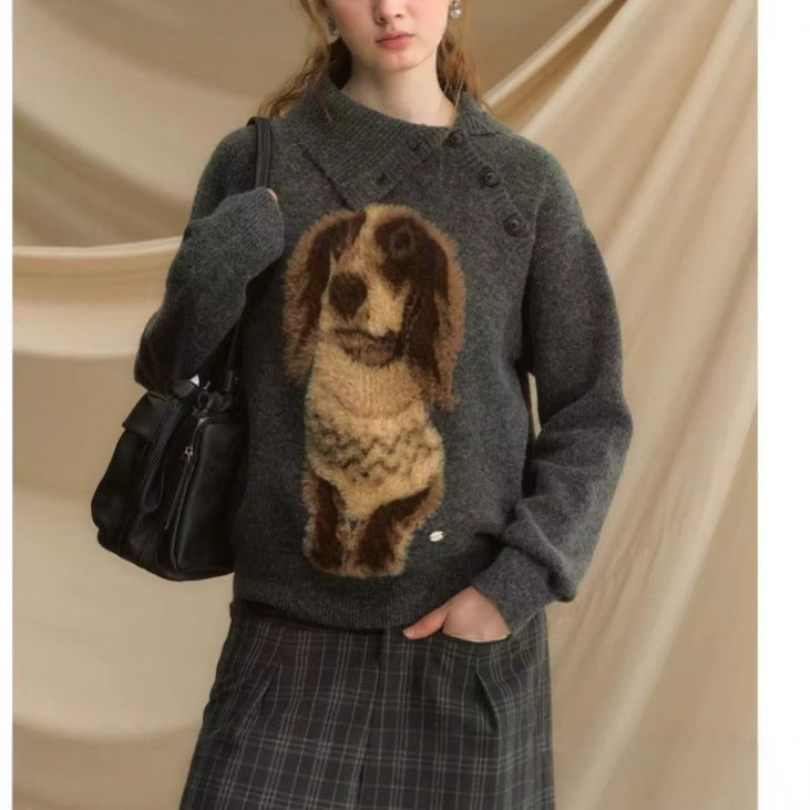 Damen Strickpullover Tiermuster Hochkragen Eveloria - Eveloria