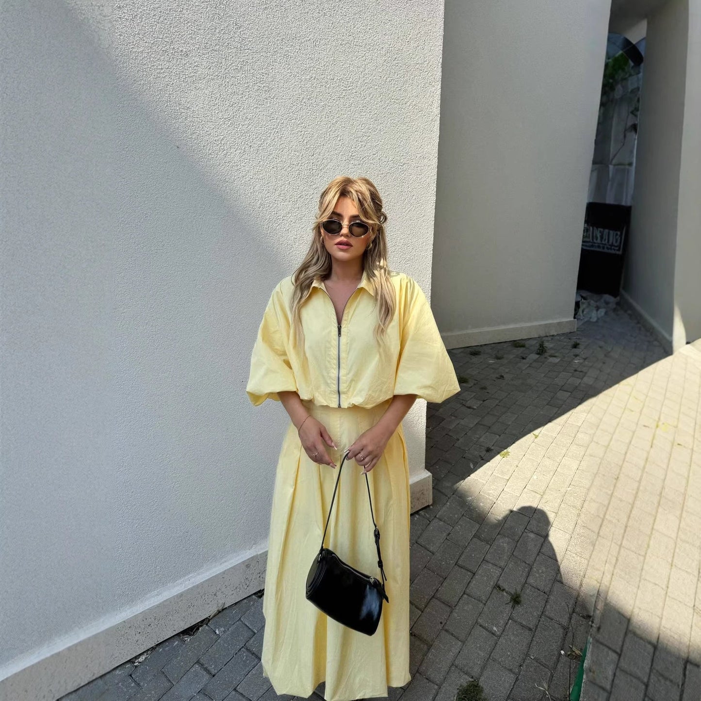 Damen Maxikleid Hochgeschlossen Weit