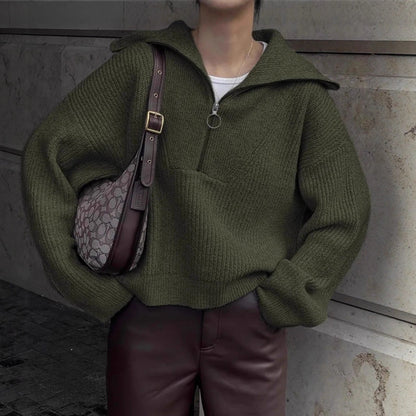 Damen Strickpullover Stehkragen Reißverschluss Grobstrick Eveloria