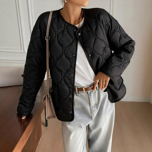 Damen Steppjacke Modern Praktische Taschen Schwarz Eveloria - Eveloria