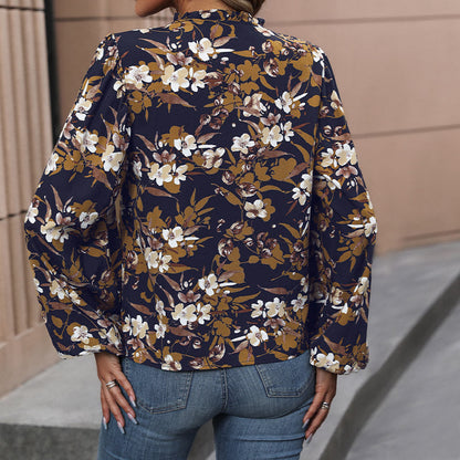 Damen Bluse Floralmuster Weite Ärmel Eveloria