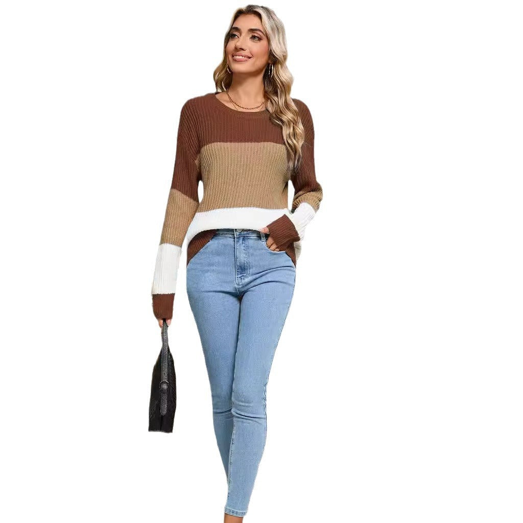 Damen Strickpullover Modernes Blockdesign Eveloria