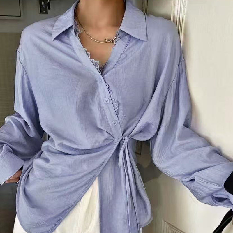 Damen Bluse mit Knoten-Detail und Rüschensaum Eveloria - Eveloria