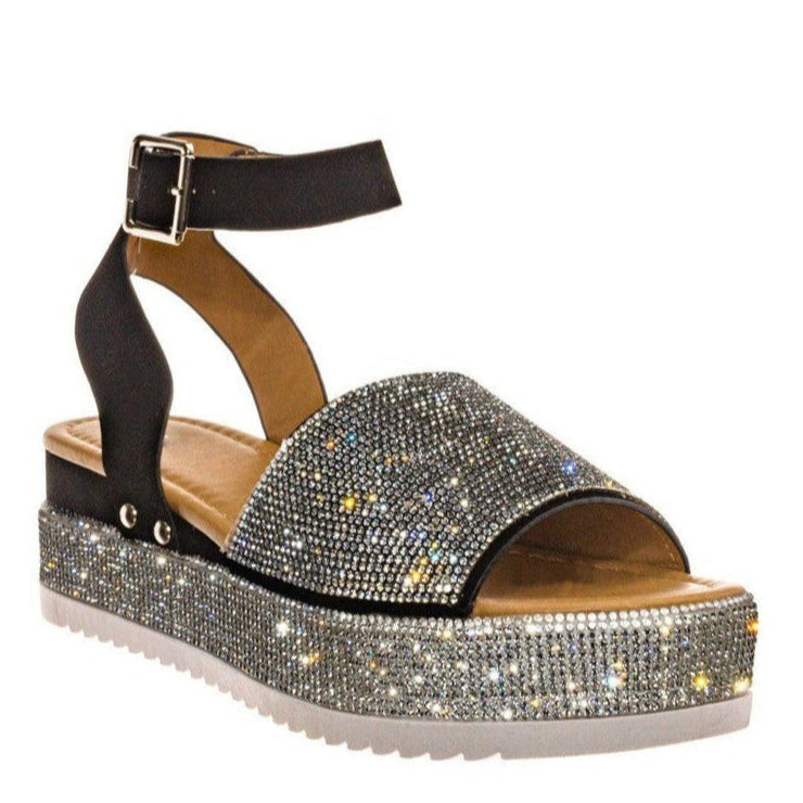 Damen Plateau Sandalen Flache Knöchelriemen Freizeitschuhe Jasmin