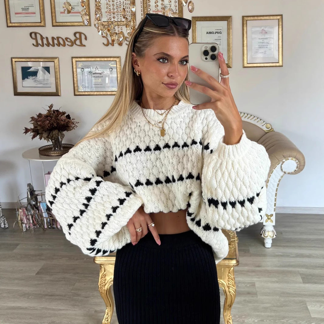 Damen Strickpullover Weite Ärmel Grafisches Muster Eveloria