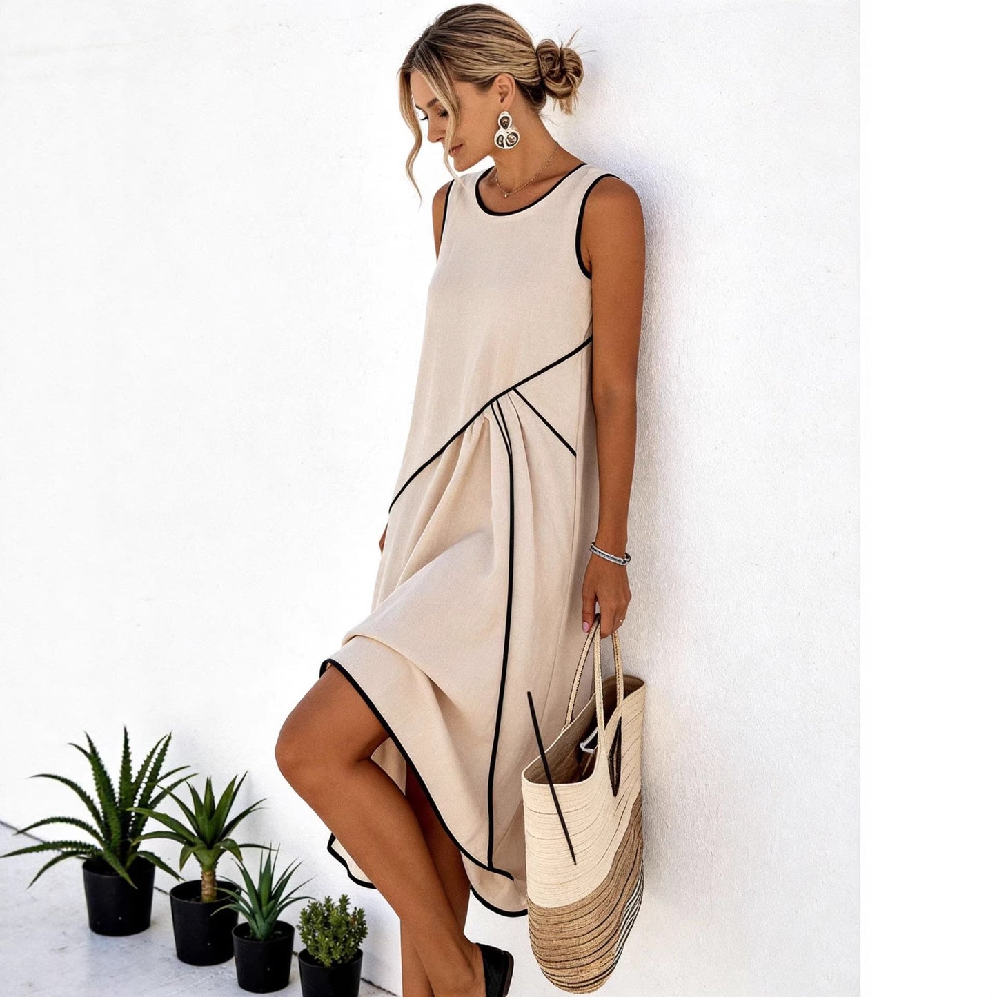 Damen Maxikleid Asymmetrischer Schnitt Mit Taschen Eveloria