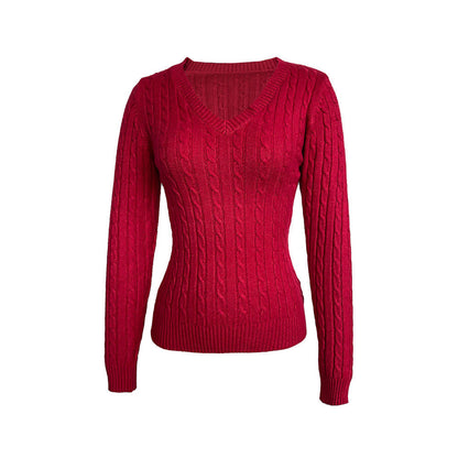 Damen Pullover V-Ausschnitt Strukturiertes Zopfmuster Eveloria