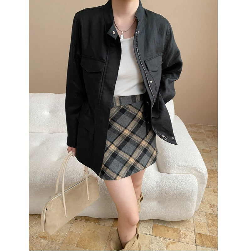 Damen Utility-Jacke Lässig Hochtaschen Rundnaht Eveloria