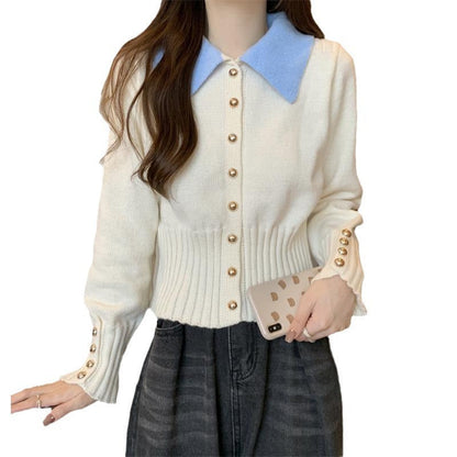 Damen Strickpullover mit Kragen und Knöpfen Eveloria
