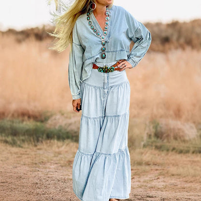 Damen Maxikleid Lässig Voluminöse Rüschen Eveloria